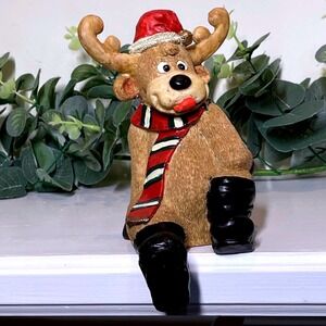 Brinnco Reindeer Figurine Christmas Santa Hat Scarf Boots Holiday Decor